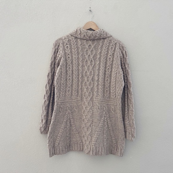 Aran Cable Knit Cardigan Sweater Womens XL Beige Collared New England Fisherman - Picture 5 of 11